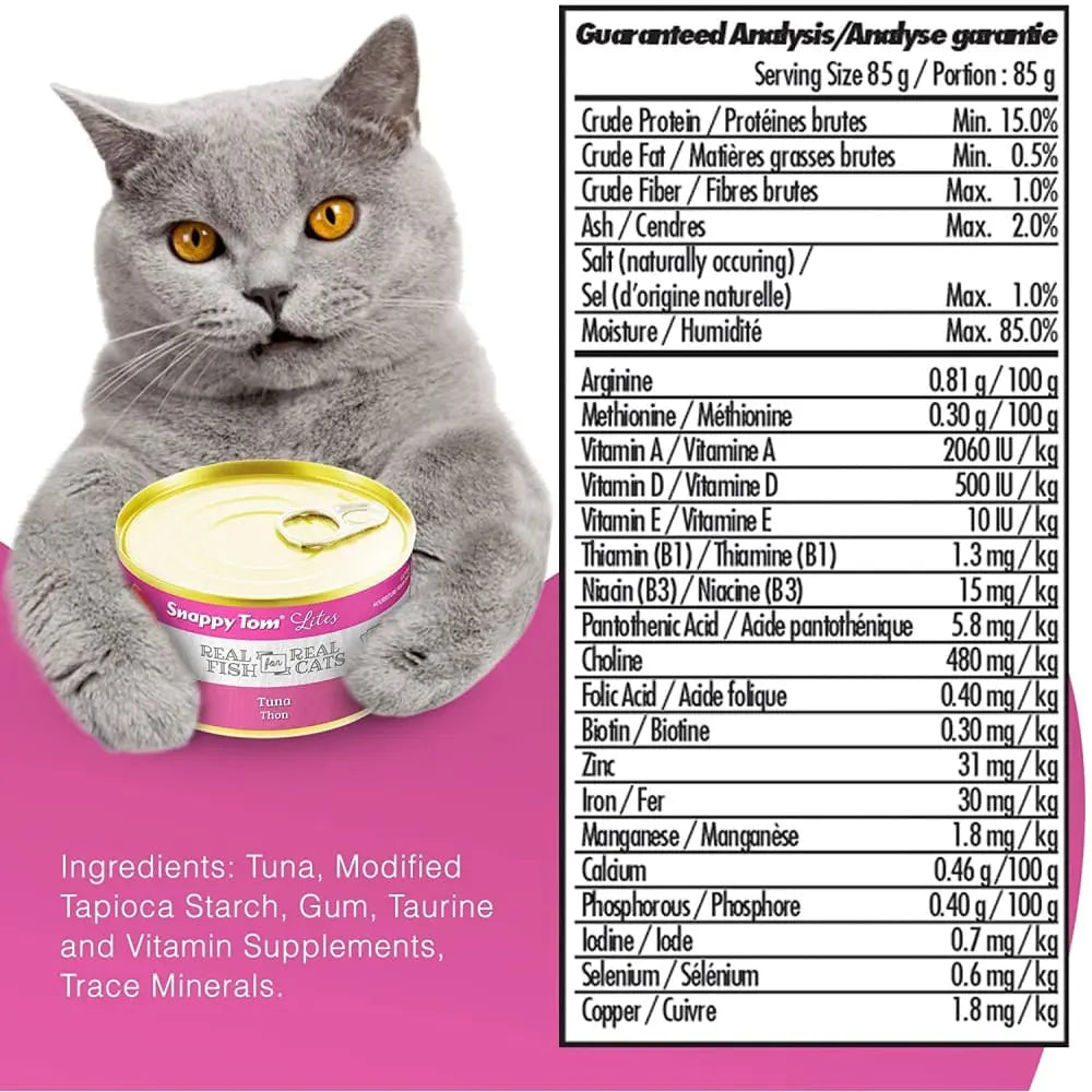 Snappy Tom Lites Tuna Flavor Canned Cat Food 24/3oz Snappy Tom