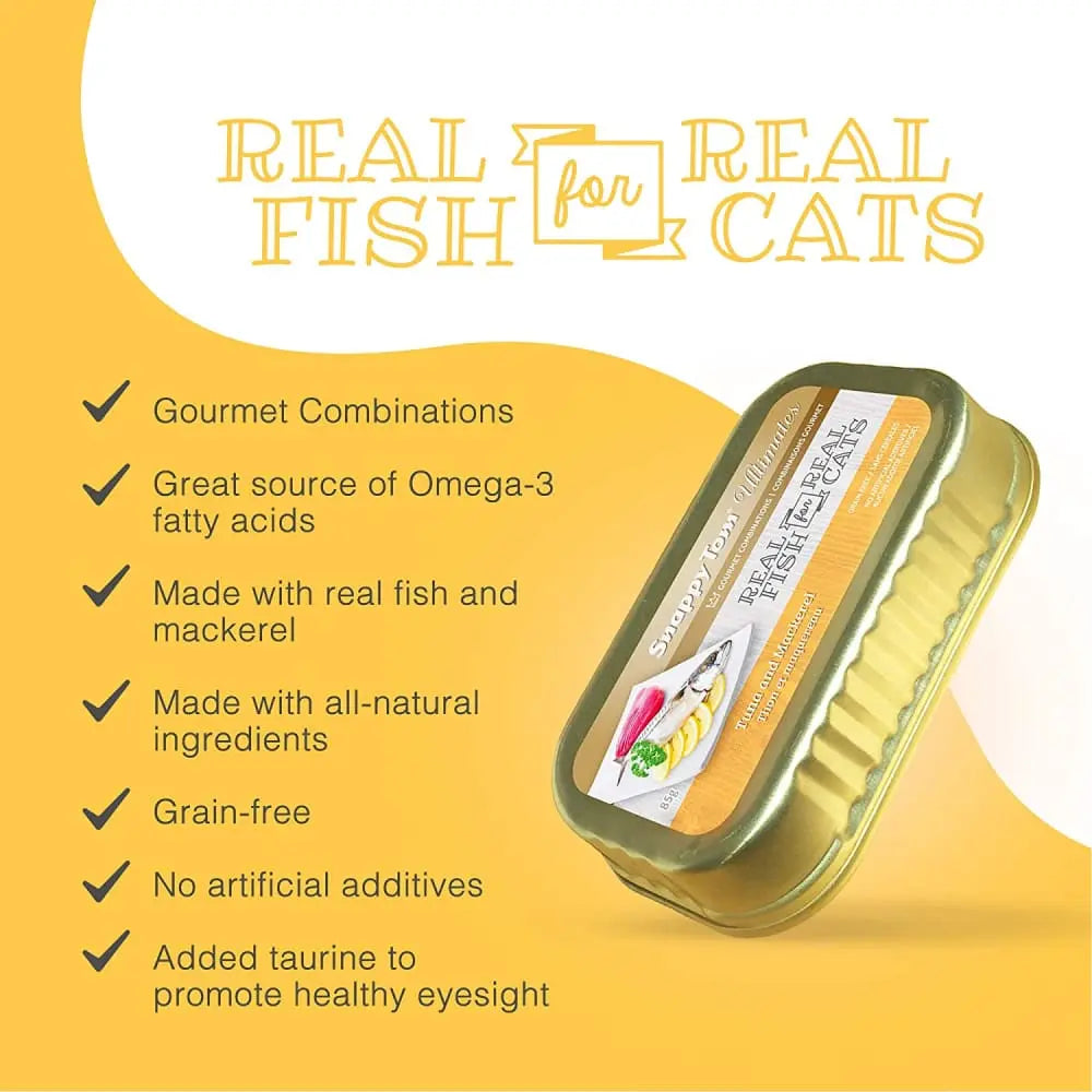 Snappy Tom Ultimates Fresh Tuna and Mackerel Canned Cat Food 12/3oz Snappy Tom