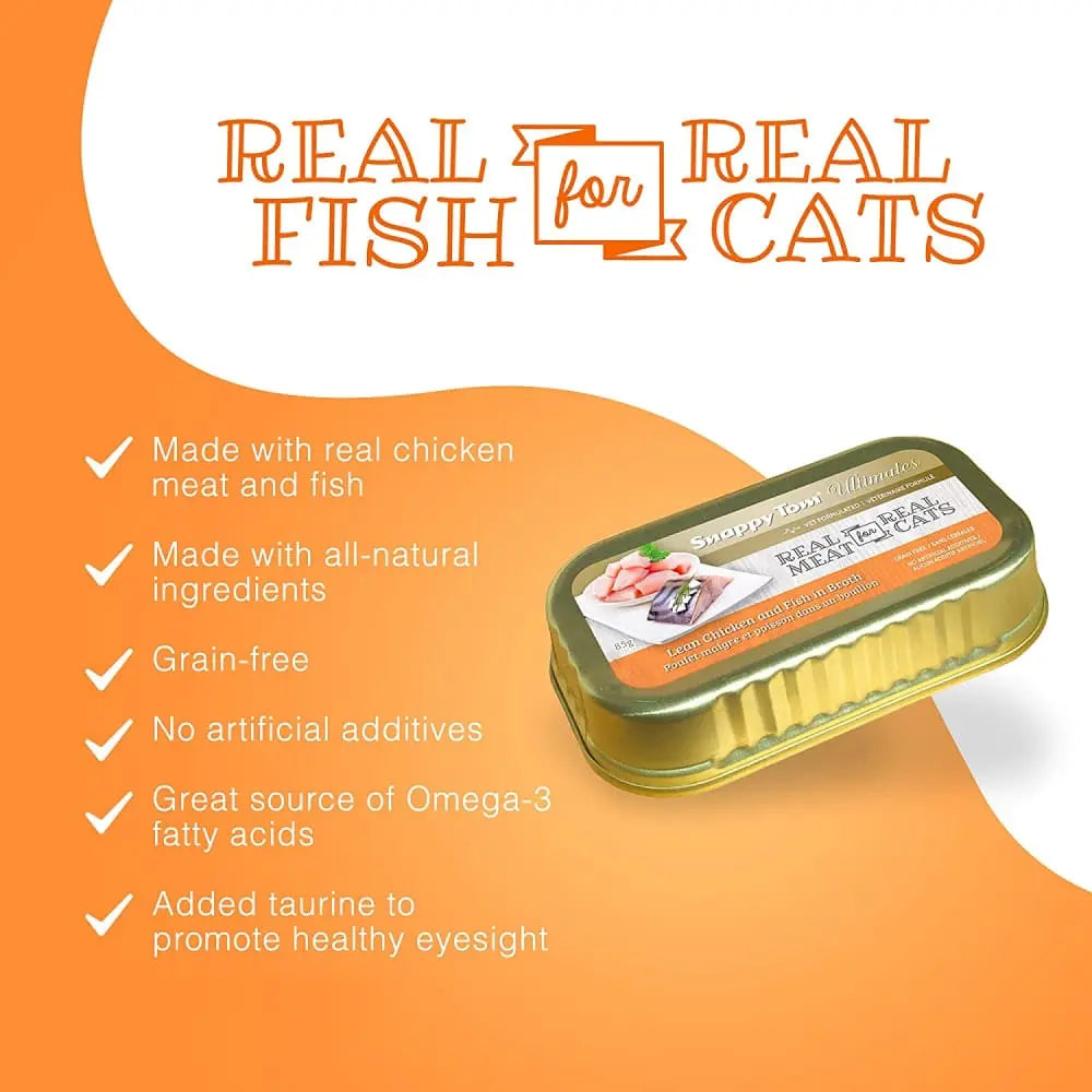 Snappy Tom Ultimates Lean Chicken and Fish in Broth Canned Cat Food 12/3oz Snappy Tom