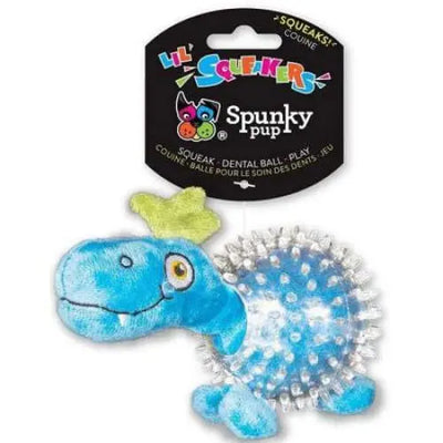 Spunky Pup Lil Squeakers Dino In Cear Spiky Ball Dog Toy Assorted Colors Spunky Pup