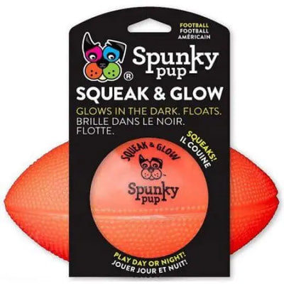Spunky Pup Squeak and Glow Football Dog Toy Assorted Spunky Pup