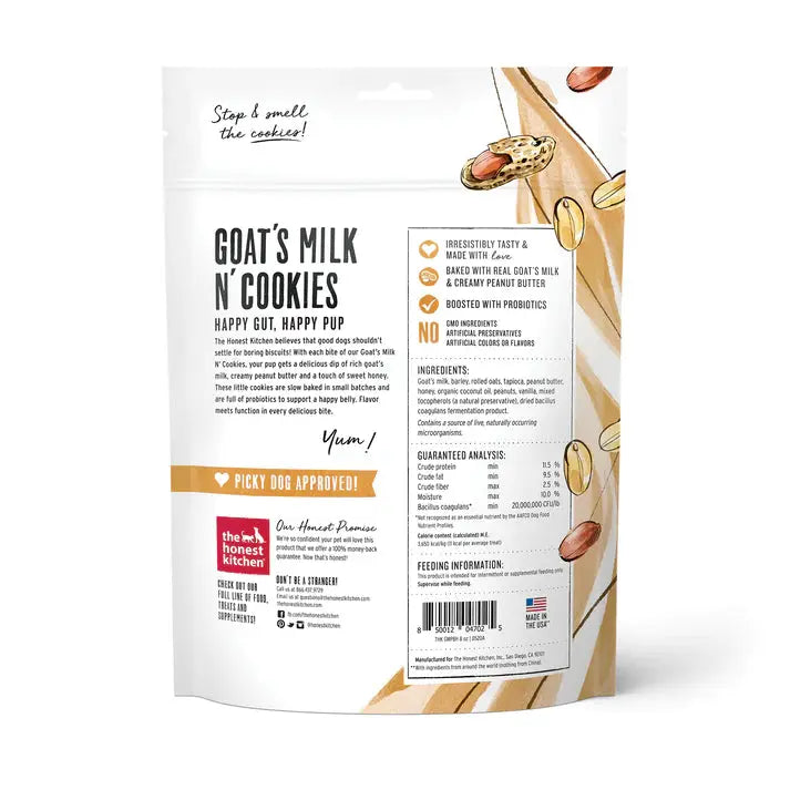 The Honest Kitchen Goat's Milk N' Cookies Crunchy Probiotic Snacks Natural Dog Treats 8oz The Honest Kitchen