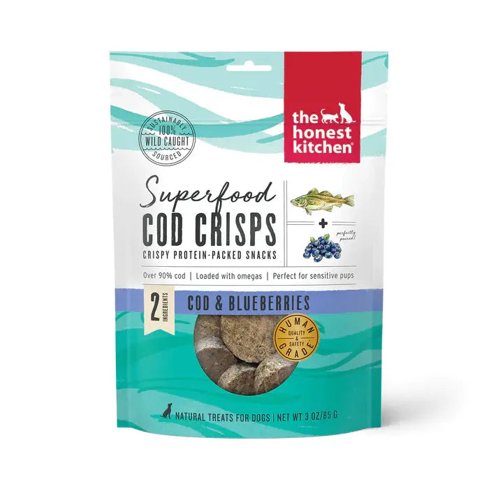 The Honest Kitchen Superfood Cod Crisps: Cod & Blueberry Dog Treats 3oz The Honest Kitchen