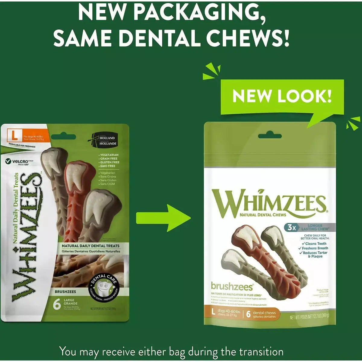 Whimzees Large Gluten Free Toothbrush Dog Dental Chews 12.7 Oz Whimzees