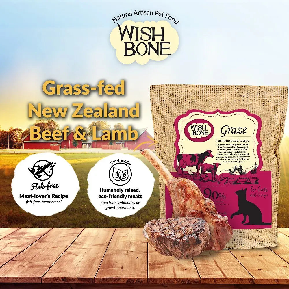 Wishbone Grain Free Graze Grass fed New Zealand Beef Dry Cat Food Wishbone