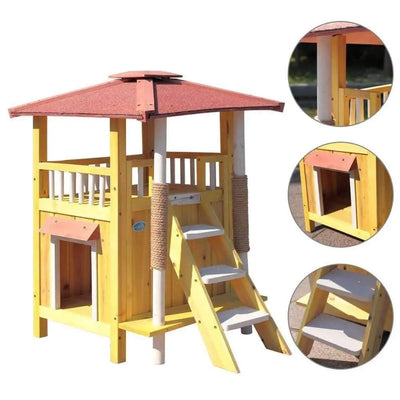 Wooden Waterproof Cat Dog Puppy House with Ladder 2 Story Talis Us