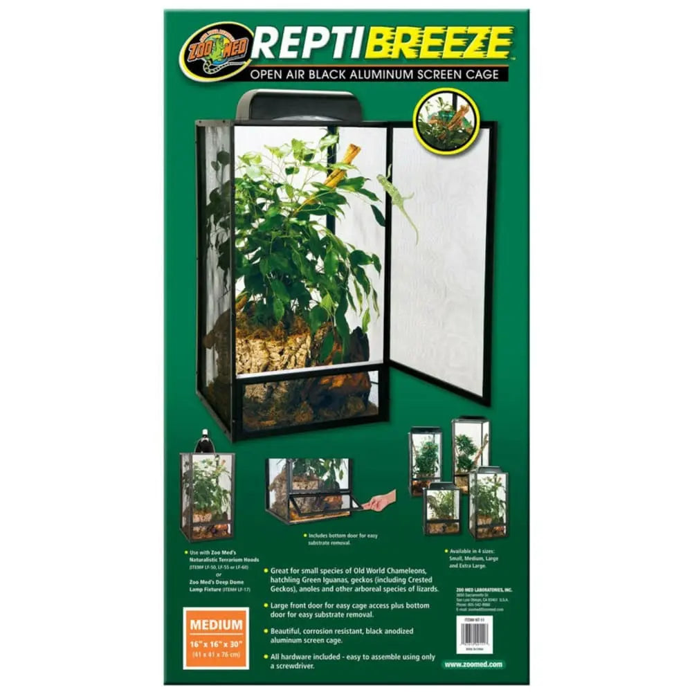 Zoo Med ReptiBreeze Open Air Aluminum Screen Cage Black Zoo Med Laboratories