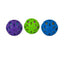 JW crackle ball dog toy set in purple, green, and blue for interactive playtime