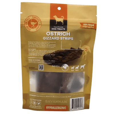Savannah Chewy Ostrich Gizzard Strips. Protein & Omega - 3 rich, Natural Dog Chew Treat - Talis Us
