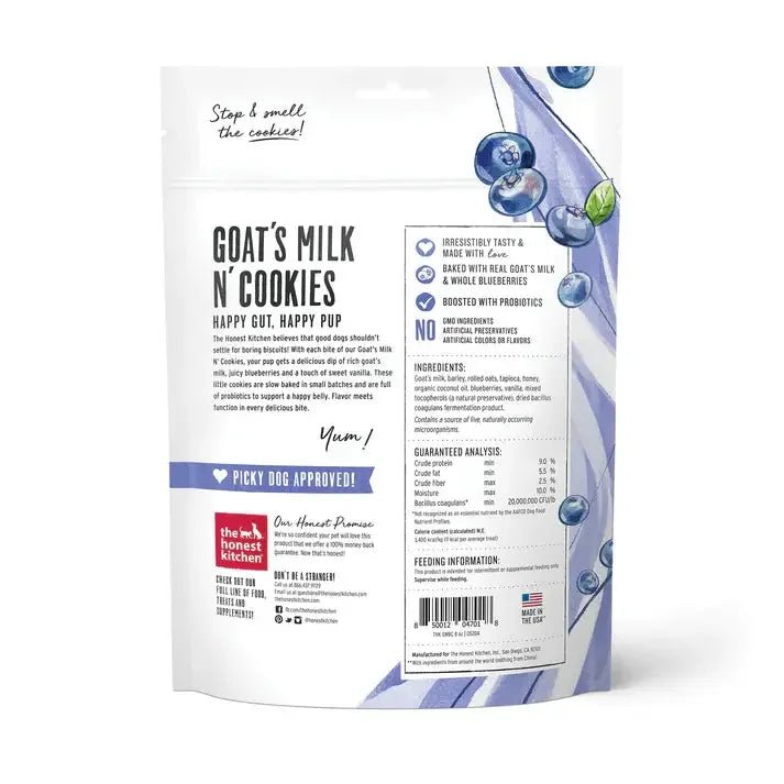 The Honest Kitchen Goat's Milk N' Cookies: Slow Baked with Blueberries & Vanilla Dog Treats 8oz - Talis Us